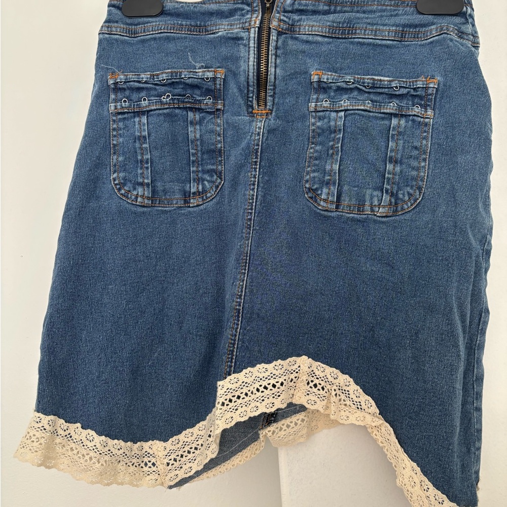 Denim Skirt with Lace Trim